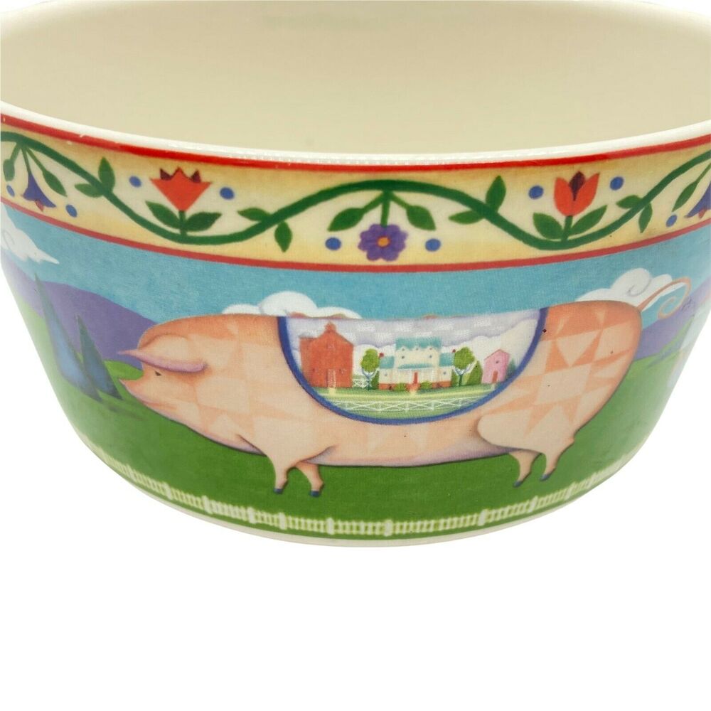 Jim Shore Barnyard Bowl Pig Multicolor Round Ceramic Dishwasher Safe Soup Cereal